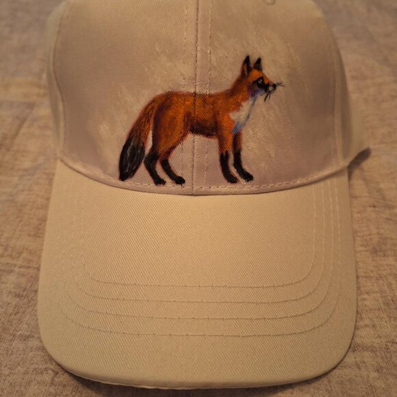 Hand-Painted Fox Hat on White Baseball Hat. - Picture 6 of 10